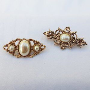 VINTAGE 1980s Gold and Pearl Scatter Pins Set